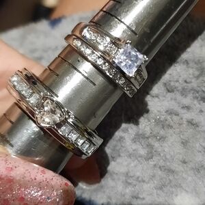 New COUPLES ANNIVERSARY WEDDING CZ BAND RING SET Silver Rhodium 8.5 & 12.5